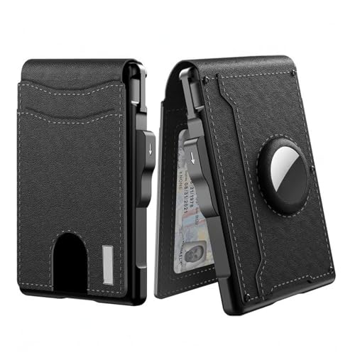 Foihletpath Wallet, Wallet - with Pop up Aluminum Case Money Clip Slim Leather Slots Credit Card Holder RFID Blocking Bifold Minimalist Wallets, Trackable Wallets for Men (Black) von Generisch