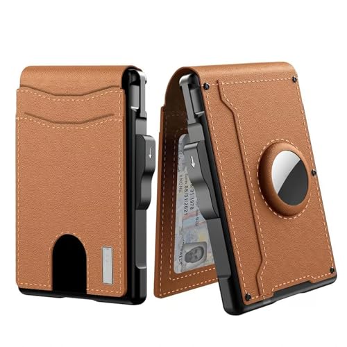 Foihletpath Wallet, Wallet - with Pop up Aluminum Case Money Clip Slim Leather Slots Credit Card Holder RFID Blocking Bifold Minimalist Wallets, Trackable Wallets for Men (Brown) von Generisch