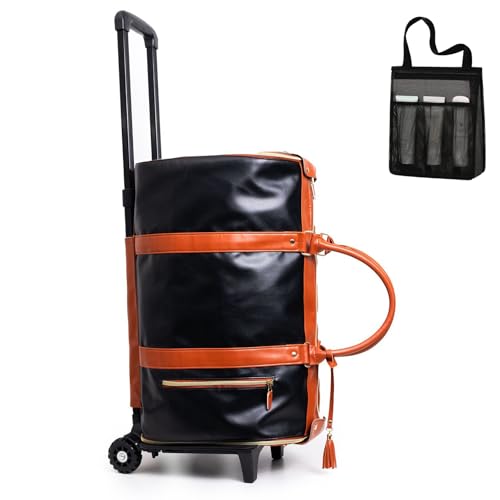 Foldable Travel Bag 2.0, Trendfetchus Foldable Travel Bag with Wheels, Carry On Garment Bags, with Portable Mesh Shower Caddy, Large Weekender Bags for Men Women (Black 1) von Generisch