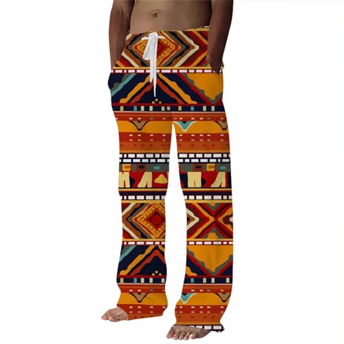 Football Hose Herren Herren-Hose im afrikanischen Stil für Frühling Sommer, modische Freizeithose Herren Hose Breite Beine (Orange, XXL) von Generisch