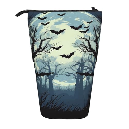 Forest Full Moon Stehendes Federmäppchen, Halloween, Fledermaus, Stifteetui, Teleskop-Bleistifttasche, Pop-Up-Kosmetiktasche, Schreibwaren-Organizer für Schule, Büro, Reisen von Generisch
