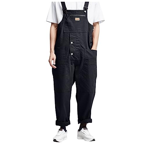 Formal Romper Herren Relaxed Fit Ente Lätzchen Overall Denim Lätzchen Overall Denim Lätzchen Overall Mode Slim Fit Jumpsuit mit Taschen Jumpsuit Partykleid für Herren, Schwarz , XXL von Generisch