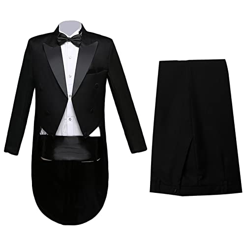 Formaler Spitzenrevers Frack für Herren Klassischer Zaubershow Kostüm Jacken Smoking Slim Party Dinner Schwalbenschwanz Smoking Mantel (Schwarz,L) von Generisch