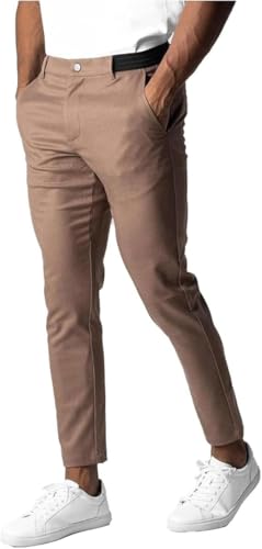Foueo Active Chinohose, aktive Chino-Hose, Herren-Chino, schmale Passform, Stretch, schmal, konisch, leger, solide Hose, camel, M von Generisch