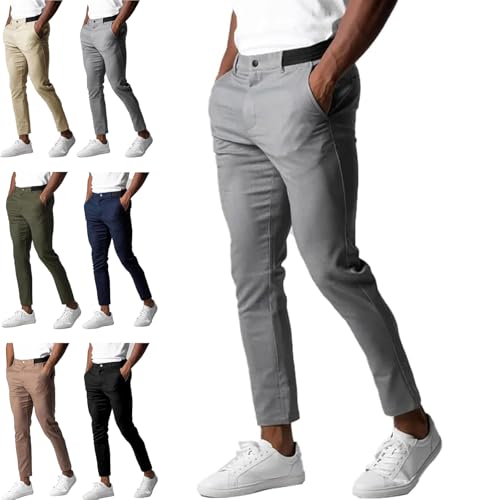 Foueo Active Chinohose Active Chino Pants Herren Freizeithose Stretch Slim Fit Tapered Hose mit Taschen, grau, XXL von Generisch