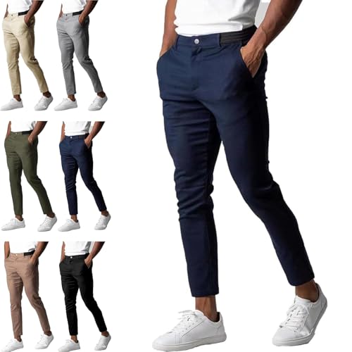 Foueo Active Chinohose Active Chino Pants Herren Freizeithose Stretch Slim Fit Tapered Hose mit Taschen, marineblau, M von Generisch