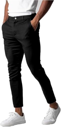 Foueo Active Chinohose Herren Freizeithose Stretch Slim Fit Tapered Hose Active Chino Hose für Männer, Schwarz , M von Generisch
