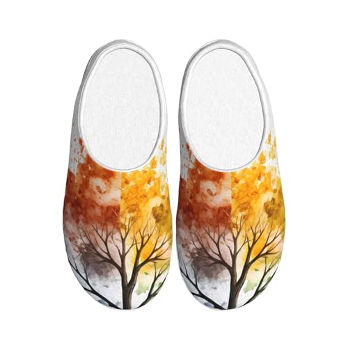 Four Season Tree Damen-Hausschuhe, Flanell-Hausschuhe für Herren, Wasserfarben, rutschfest, warm, Winterschuhe für drinnen und draußen, mehrfarbig, X-Small Men/ X-Large Women von Generisch