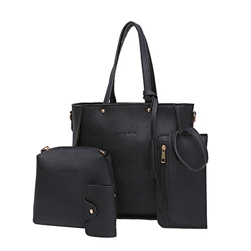 Four Taschen Crossbody-Taschen Tote Pieces Shoulder Four Women Handtasche Set Herren Taschen Umhängen Groß (Black, One Size) von Generisch