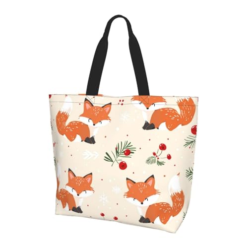 Fox Tote Bag Damen Schulterhandtaschen Schneeflocke Einkaufstaschen Wasserabweisend Große Handtasche mit Innentasche für Arbeit Reise Schule von Generisch