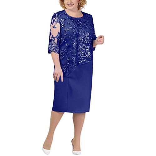 Frauen Abendkleider Übergröße Freizeit Lose Spitzenkleid Midikleid Kurzärmeliges Festliche Kleider Brautjungfernkleid Hollow Out Spitze Swing-Kleid Cocktailkleid Freizeitkleid Elegant von Generisch