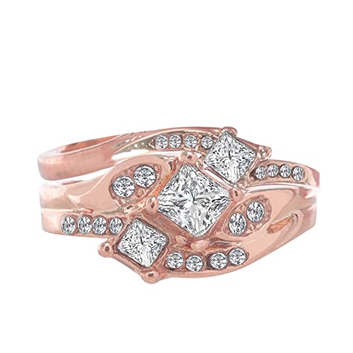 Frauen Eheringe, Diamant-Set Damen Hochzeit Verlobungsring Gold Roségold Imitation Diamant Zirkon Ring Geburtstagsgeschenke für Mama, 34, Aluminiumlegierung, Kein Edelstein von Generisch
