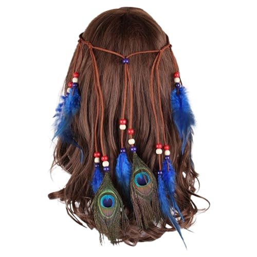 Frauen Feder Stirnband Boho Hippie Kopfschmuck Kopfschmuck American Style Festival Party Haar Laufweste Herren Sommer (Blue, One Size) von Generisch