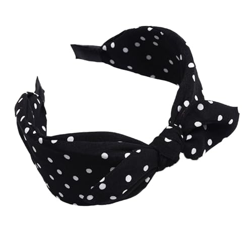 Frauen Haar Hoop Süße Print Bowknot Breite Tuch Stirnband Headwrap Outdoor Equipment Damen (Black, One Size) von Generisch