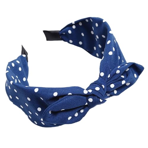 Frauen Haar Hoop Süße Print Bowknot Breite Tuch Stirnband Headwrap Outdoor Equipment Damen (Navy, One Size) von Generisch