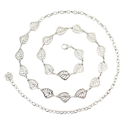 Frauen Haken Anpassung Taille Metallschnur Dekorative Kleid Taille Duftblätter Dünner Gürtel Süße Kette Damen Schal Winter (Silver, One Size) von Generisch
