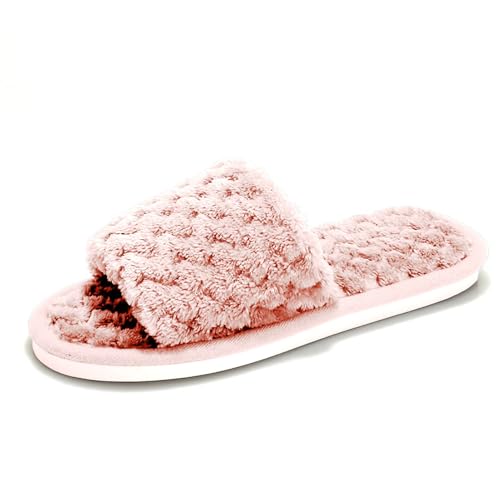 Frauen Hausschuhe Plüsch Offene Zehe Gemütliche Flache Slipper Weiche Baumwolle rutschfeste Haustürschuhe Ideal für Indoor Nutzung (37) von Generisch