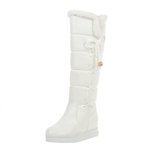 Frauen High Heel Stiefel und Winter Modisch süß süß und einfach im College-Stil bequem runder Zeh warmer Damen Kniehoch (White, 41) von Generisch