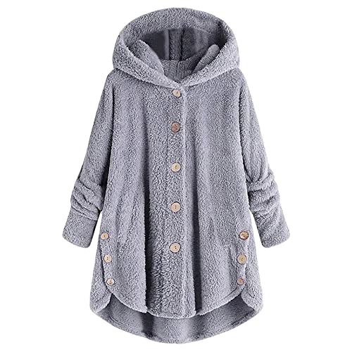 Frauen Kapuzenmantel Plus Size Button PlüSchoberteile Lose Strickjacke Jacke Oberbekleidung WintermäNtel (XL,Helles Lila) von Generisch