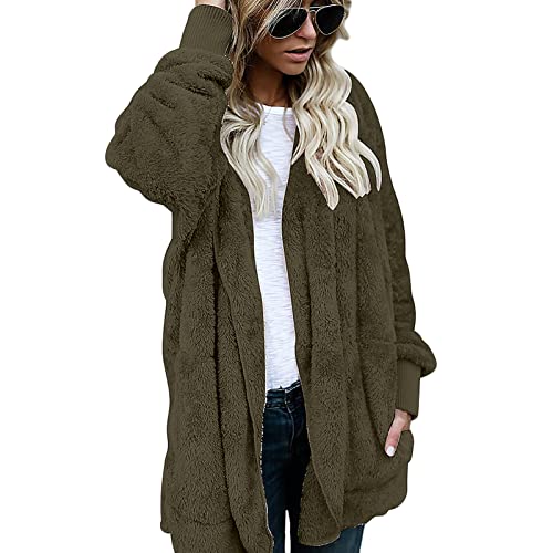 Frauen Kapuzenmantel Plus Size PlüSch Tops Lose Strickjacke Jacke Oberbekleidung Winter Warm Fleece Mantel (2XL,ArmeegrüN) von Generisch