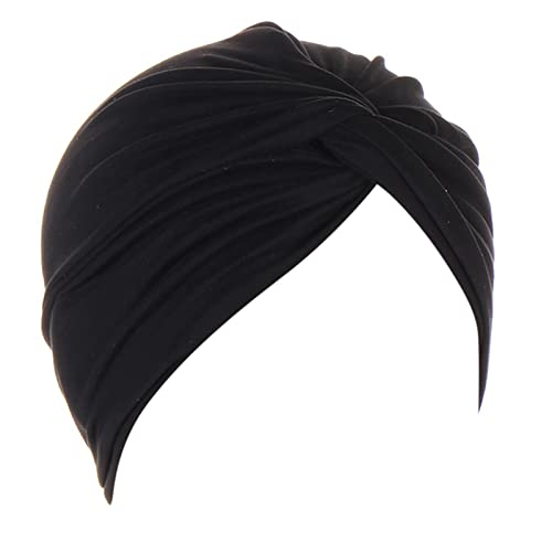 Frauen Knoten Plissee Hut Mütze Kopfbedeckung Muslimische Turban Mütze Headwrap Turban Mütze Bike Cap Sattelbezug (A-Black, One Size) von Generisch