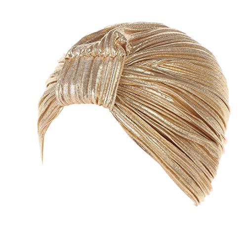 Frauen Knoten Plissee Hut Mütze Kopfbedeckung Muslimische Turban Mütze Headwrap Turban Mütze Bike Cap Sattelbezug (Gold, One Size) von Generisch