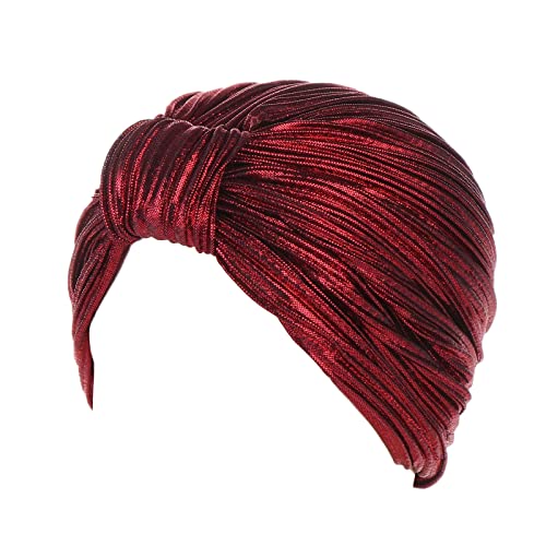 Frauen Knoten Plissee Hut Mütze Kopfbedeckung Muslimische Turban Mütze Headwrap Turban Mütze Bike Cap Sattelbezug (Wine, One Size) von Generisch