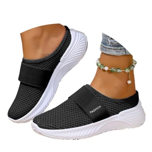 Frauen Mesh Clogs Hausschuhe Leichte Pantoffeln Mit Weicher Einlag Atmungsaktive Badeschuhe & Garten Schuh Rutschfeste Slipper (C Black, Erwachsene, 43, Numerisch, EU Schuhgrößensystem, M) von Generisch