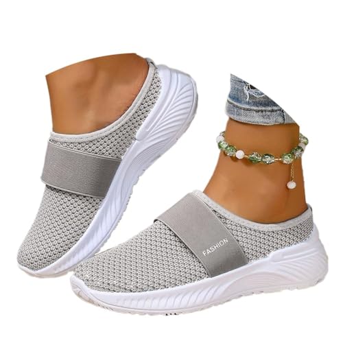 Frauen Mesh Clogs Hausschuhe Leichte Pantoffeln Mit Weicher Einlag Atmungsaktive Badeschuhe & Garten Schuh Rutschfeste Slipper (C Grey, Erwachsene, 36, Numerisch, EU Schuhgrößensystem, M) von Generisch