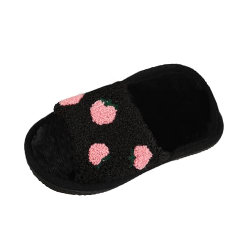 Frauen Pantoletten Plüsch Offene Zehen Hausschuhe Bequem Warm rutschfest Indoor Flache Sole Baumwolle für (Black, 39) von Generisch