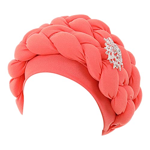 Frauen Perlen Zopf Hut Muslim Rüschen Wrap Cap Schlaf Caps Satin Gefüttert Haar Hauben Kopftuch Junge (Watermelon Red, One Size) von Generisch