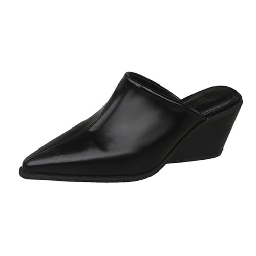 Frauen Schuhe Damen Geschlossene Spitze Zehen Heel Slides Mit Hohe Absätze Slipper Kunstleder Pantoletten Schuhe Casual Elegant Party Abendkleid High Heels Halbe Hausschuhe von Generisch