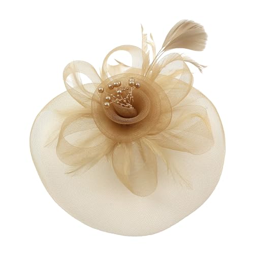 Frauen Tea Party Stirnband Hochzeit Cocktail Mesh Federn Haar Damen Stirnband Winter Gelb (One Size) von Generisch