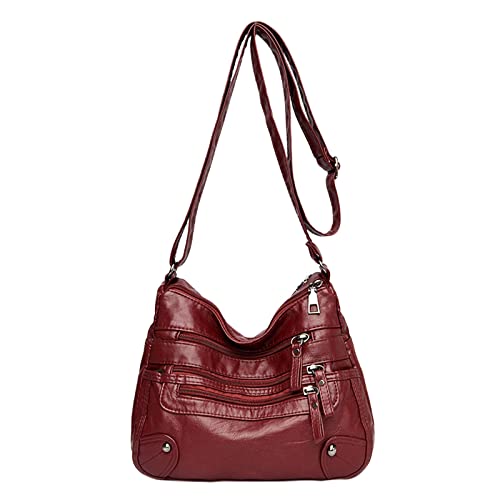 Frauen weiches Umhängetaschen mehrschichtige klassische Umhängetasche Luxus-Designer-Handtasche und Geldbörse Taschen Organizer Tür (Red, One Size) von Generisch
