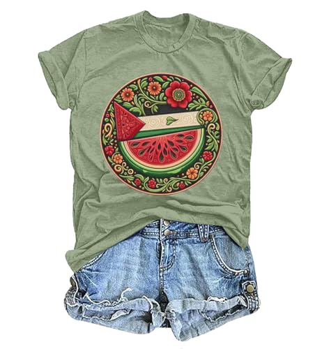 Free Palestine Shirt Vintage Floral Flag Graphic Free Palästina Dezente Wassermelone Menschenrechte Shirt Unisex, grün, M von Generisch