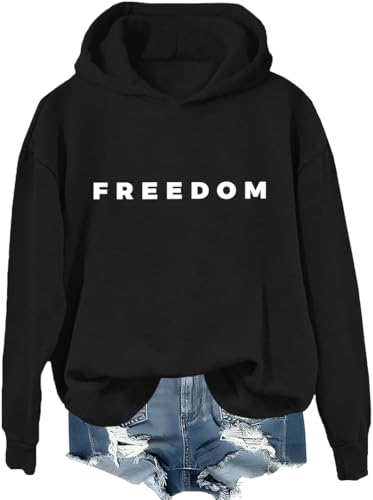 Freedom Hoodie Freedom Shirt Letter Printed Graphic Tops Sweatshirt, Schwarz , XXL von Generisch