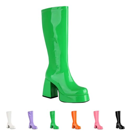 Freizeit Lack Leder Stiefel, Halbhohe Gangsstiefel, Langschaftstiefel Damen Elegant Mit Reißverschluss, Slim Overknees Stiefel, Runde Zehe Lederstiefel Schwarz Halbstiefel Mit Klobig Absatz Freizeit Lack Leder Stiefel, Halbhohe Gangsstiefel, Langschaftstiefel Damen Elegant Mit Reißverschluss, Slim Overknees Stiefel, Runde Zehe Lederstiefel Schwarz Halbstiefel Mit Klobig Absatz von Generisch