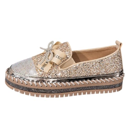 Freizeit-Schuhe mit Pailletten eleganter Schleifen-Style ideale Slip-On Schuhe für den Alltag bequem stylisch (Gold, 38) von Generisch