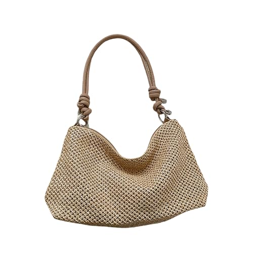 Freizeit Strand Handtasche Gewebte Strandtasche Modische Schultertasche Umhängetasche Geeignet Für Strand Picknicks (Khaki, 28.5cm) von Generisch
