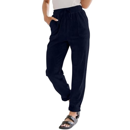 Freizeithose Damen Lang Warm Cord Hose Weit Winter Thermohose Elegant Gefütterte Jogginghose Mit Taschen Cordhose Thermo Outdoorhose High Waist Softshellhose Stretch Winterhose Outdoor Hosen von Generisch