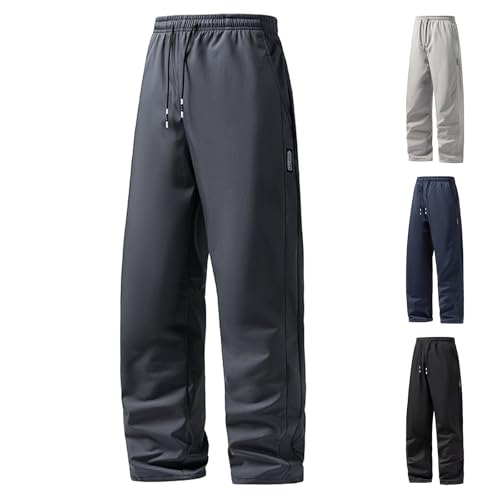 Freizeithose Herren Sporthose Weites Bein Cargohose Wanderhose mit Reißverschlusst Trainingshose Winter Fleece Gefüttert Warme Sweatpant Einfarbig Chino Hose Outdoorhose Männer Winterhose von Generisch