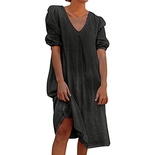 Freizeitkleid Damen Midi T Shirt Kleid Damen Strandkleid Damen Elegant Kurzarm Midi Kleid Fließend Damen Sommer Midi Shirtkleider von Generisch