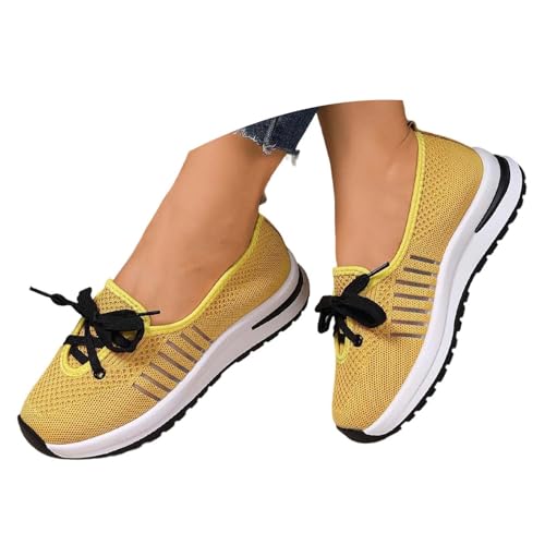 Freizeitschuhe Damen Breite Füße Turnschuhe Gestrickte Atmungsaktive Segelschuhe Vermascht Bequeme Sportschuhe Slip on Outdoor Freizeit Einzelschuhe Seniorenschuhe für den Alltag von Generisch