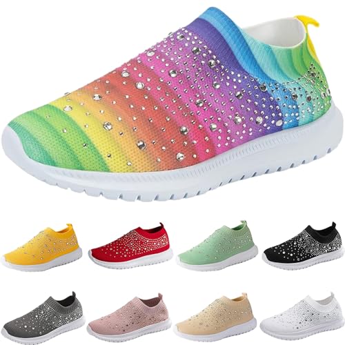 Freizeitschuhe Damen Bunt Sportschuhe Damen Fitnessstudio Turnschuhe Mit Strasssteinen Besetzt Walkingschuhe Atmungsaktive Wanderschuhe Leichte Sneaker Bequeme Traillaufschuhe Causl Joggingschuhe von Generisch