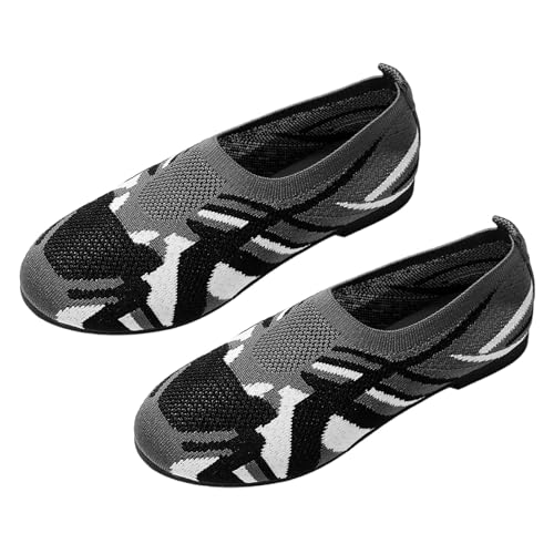 Freizeitschuhe Damen Elegante Gestrickt Schuhe Low-Top Flach Loafers Mesh Atmungsaktive BarfußSchuhe Leichte Weiche Sohle Wanderschuhe rutschfeste Straßenlaufschuhe Runde Zehe Outdoorschuhe von Generisch