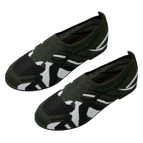 Freizeitschuhe Damen Elegante Gestrickt Schuhe Low-Top Flach Loafers Mesh Atmungsaktive BarfußSchuhe Leichte Weiche Sohle Wanderschuhe rutschfeste Straßenlaufschuhe Runde Zehe Outdoorschuhe von Generisch