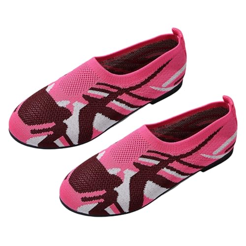 Freizeitschuhe Damen Elegante Gestrickt Schuhe Low-Top Flach Loafers Mesh Atmungsaktive BarfußSchuhe Leichte Weiche Sohle Wanderschuhe rutschfeste Straßenlaufschuhe Runde Zehe Outdoorschuhe von Generisch
