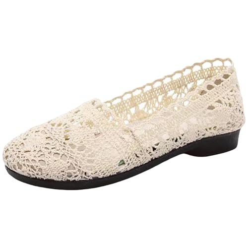 Freizeitschuhe Damen Geschlossen Espadrilles Schuhe mit Absatz Spitze Mesh Aushöhlen Stoffschuhe Atmungsaktive Flach Damenschuhe rutschfeste Lässig Wanderschuhe Leichtgewichts Trekkingschuhe von Generisch