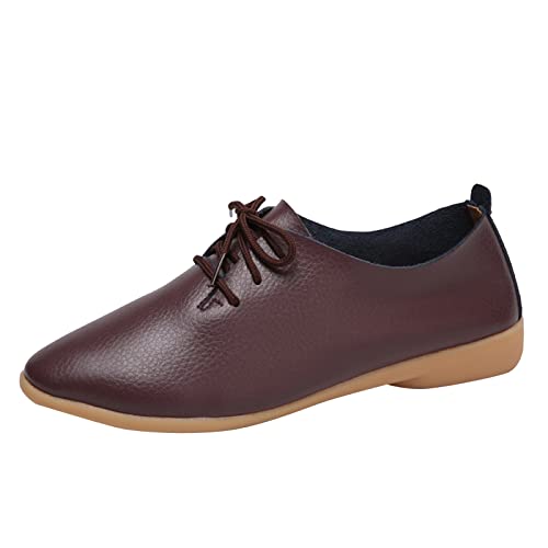 Freizeitschuhe Damen Leder Damen Mokassins Slip On Loafers Mode Lederschuhe Elegant Niedriger Bootsschuhe Lässige Lackschuhe Spitze Zehe Weiche Sohle Flache Schuhe Leichte Bequeme Freizeitschuhe 1 von Generisch