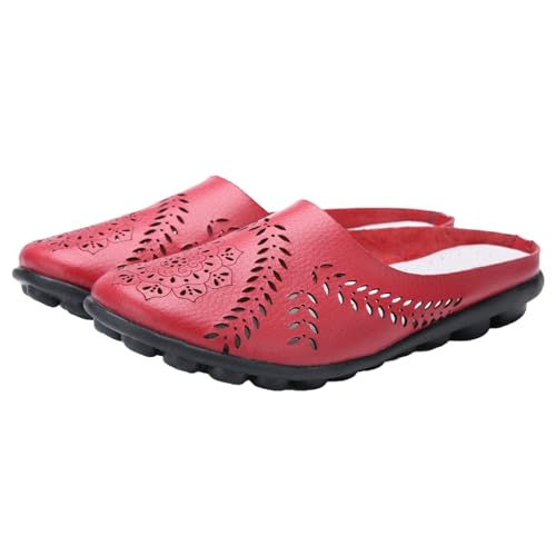 Freizeitschuhe Damen Offen, Schlappen Damen Vorne Geschlossen Riemen Hinten Leder, Barfußschuhe Atmungsaktiv Walkingschuhe Bequeme Schlupfschuhe Weichen Outdoorschuhe Flach Einzelne Schuhe von Generisch